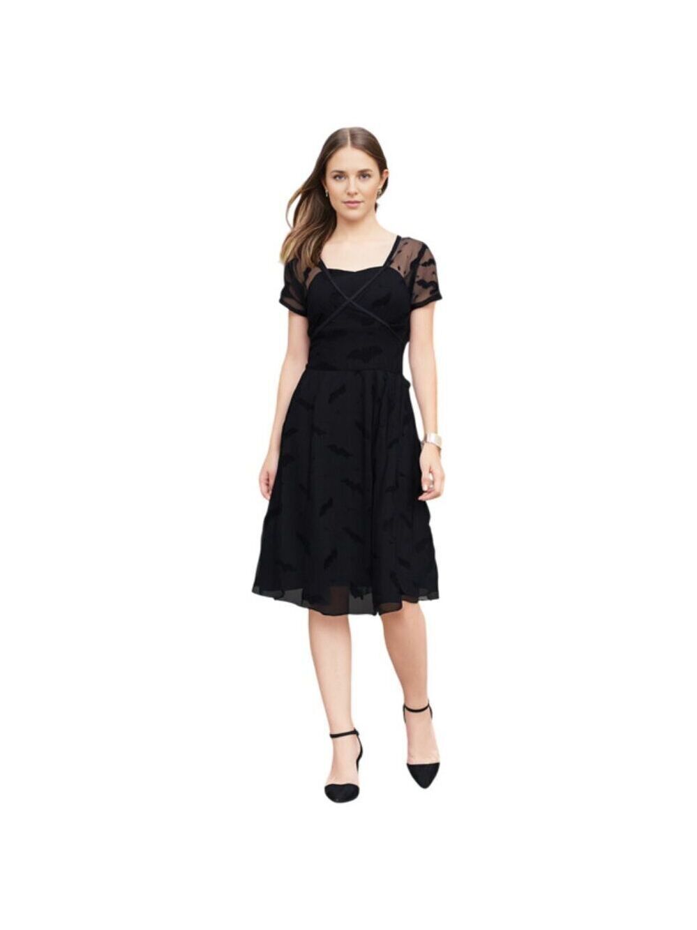 Magnolia Place Black Goth Bat Print Fit & Flare Dress Size M